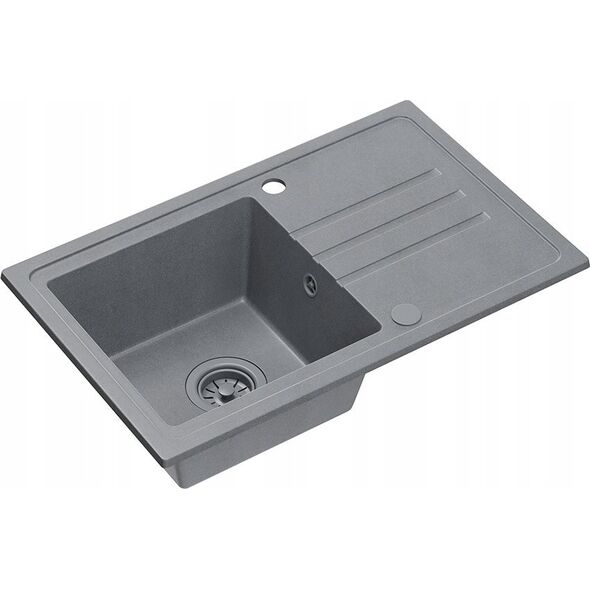 Zlewozmywak BEN 111 zlewozmywak granitowy silver stone 70x44 z szarą baterią z elastyczną wylewką, z szarym syfonem i szarą zaślepką 14010856 5905505506215