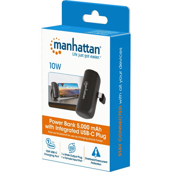 Powerbank Manhattan MANHATTAN Powerbank 5000 mAh USB Typ-C Stecker 10W schwarz 14049757 766623102636