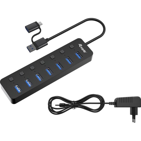 HUB USB Equip Equip USB-Hub 7-Port 3.2  ->7x3.2        5Gbps m.Netzteil sw 14050121 4015867235744