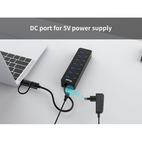 HUB USB Equip Equip USB-Hub 7-Port 3.2  ->7x3.2        5Gbps m.Netzteil sw 14050121 4015867235744