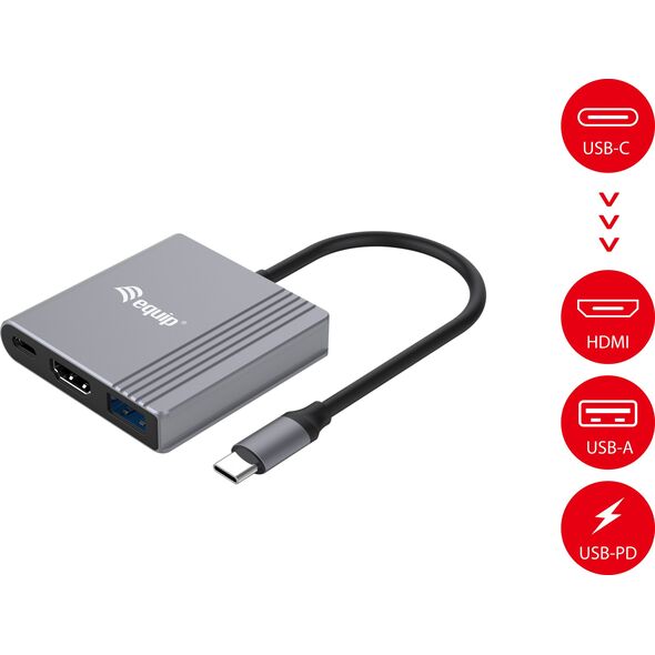 Adapter AV Equip Equip Dock USB-C->HDMI,USB3.0,100WPD         4K60Hz 0.15m gr 14050391 4015867228876
