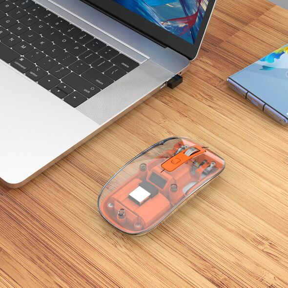 Mysz Manhattan MANHATTAN Funkmaus USB-A 4Tasten RGB LED orange transparent 14051273 766623190282