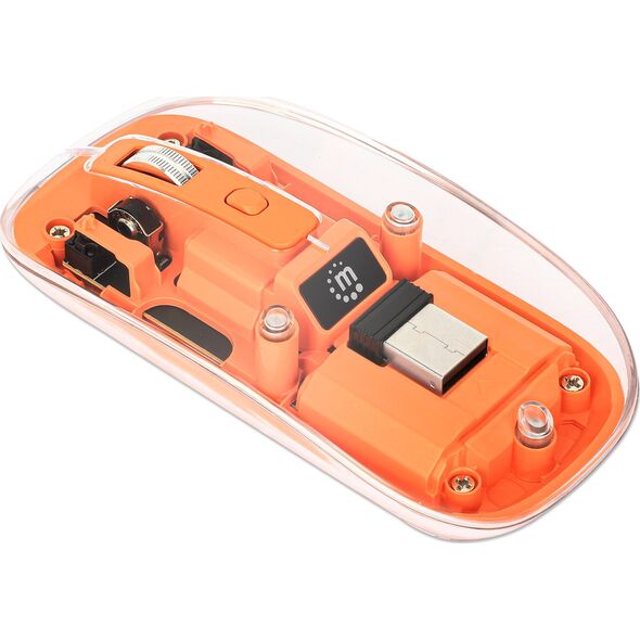 Mysz Manhattan MANHATTAN Funkmaus USB-A 4Tasten RGB LED orange transparent 14051273 766623190282