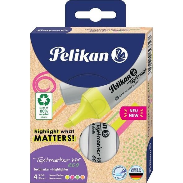 Pelikan Pelikan Textmarker 490 eco Set aus 4 Neon-Farben im Etui 14055503 4012700823328