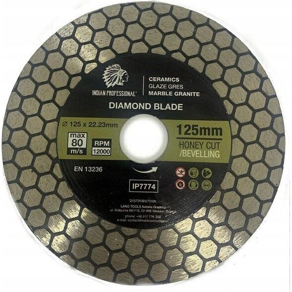 INDIAN PROFESSIONAL TARCZA DIAMENTOWA 125mm x 1,5mm x 22,2mm HONEY CUT  INDIAN PROFESSIONAL 14059964 5904844524171
