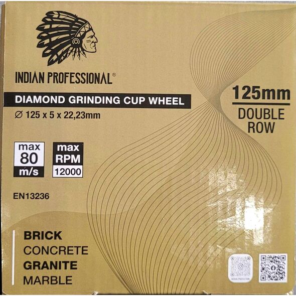 INDIAN PROFESSIONAL TARCZA DIAMENTOWA SZLIFIERSKA 125mm DOUBLE ROW INDIAN PROFESSIONAL 14060038 5904844524416