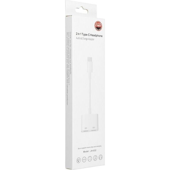 Adapter USB OEM Adapter AUX 2w1 Typ C (męski) do Typ C (żeński) / Typ C (żeński) BOX biały [DAC] 14071929 5903396106545