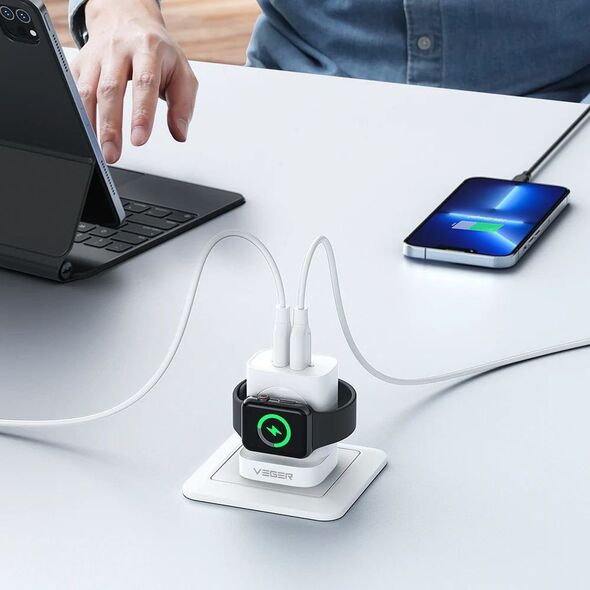 Ładowarka Veger VEGER ładowarka sieciowa USB A + Typ C + ładowarka indukcujna kompatybilna z Apple Watch PD QC3.0 3A 25W W002E biała 14071965 6970453555911