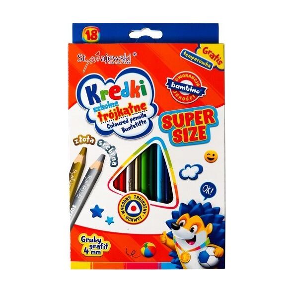 MAJEWSKI Kredki szkolne trójkątne Super Size 15 kol + temperówka mix cena za 1 szt 14073811 5903235654626