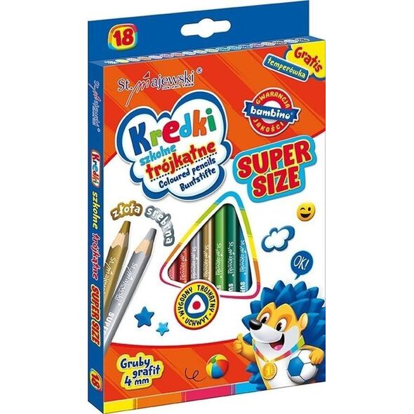 MAJEWSKI Kredki szkolne trójkątne Super Size 15 kol + temperówka mix cena za 1 szt 14073811 5903235654626