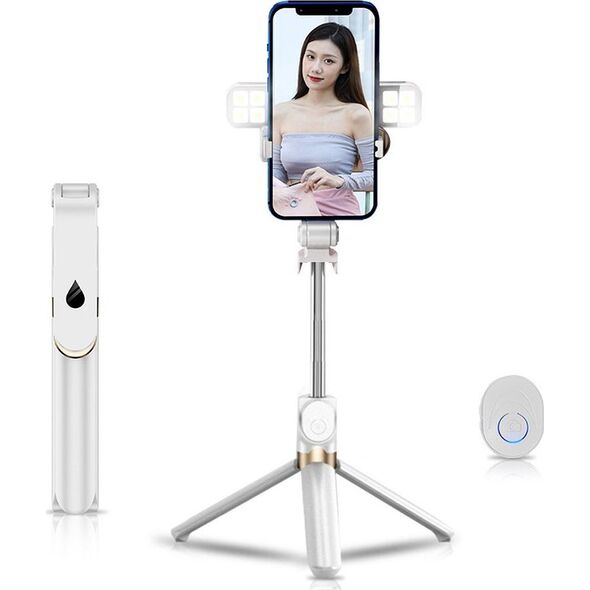 Selfie stick OEM Zestaw / uchwyt selfie z pilotem na bluetooth tripod LED  SSTR-20 biały 14074339 5903396150814