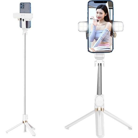 Selfie stick OEM Zestaw / uchwyt selfie z pilotem na bluetooth tripod LED  SSTR-20 biały 14074339 5903396150814
