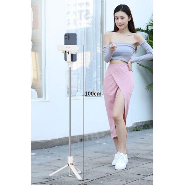 Selfie stick OEM Zestaw / uchwyt selfie z pilotem na bluetooth tripod LED  SSTR-20 biały 14074339 5903396150814