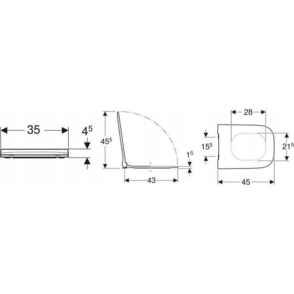 Deska sedesowa Geberit Geberit Smyle Square Deska sedesowa, mocowanie od góry, wolne opadanie, z wypinanymi zawiasami, z widocznym siedziskiem [20] 14077318 4025416224587
