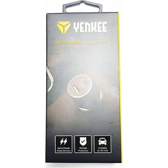 Ładowarka Yenkee YAC 2142 QC 3.0 a PD 18W Autonab, YENKEE 14084053 8590669292196