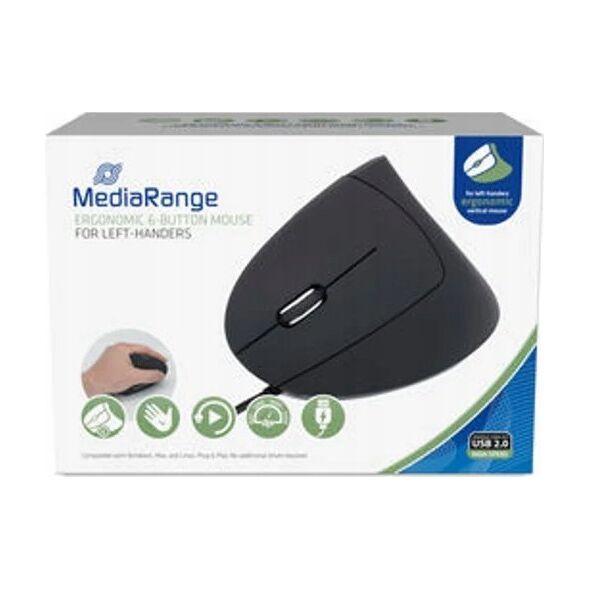 Mysz MediaRange MediaRange Maus USB 2.0 Vertical Linkshänder, schwarz 14084619 4260664870418