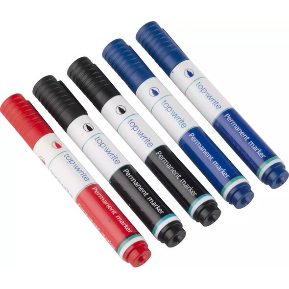Topwrite Topwrite - Zestaw markerów permanentnych 5 szt. (czarny/niebieski/czerwony) 14089129 8711252985749