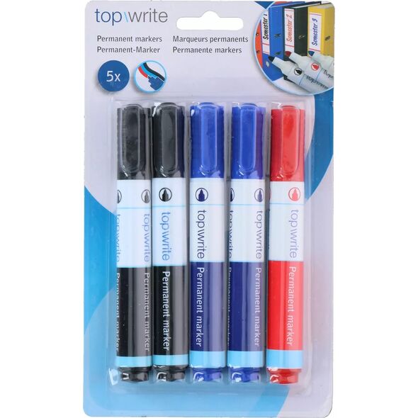 Topwrite Topwrite - Zestaw markerów permanentnych 5 szt. (czarny/niebieski/czerwony) 14089129 8711252985749