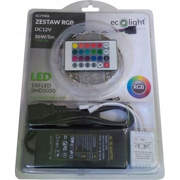 Taśma LED ECOLIGHT2 Ecolight EC79406 zestaw LED taśma 5050 5m ze sterownikiem RGB i zasilaczem 12V 14091520 5901986794066