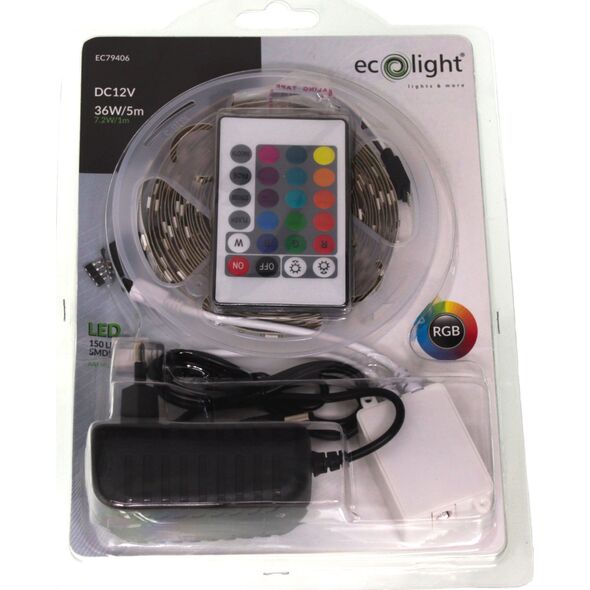 Taśma LED ECOLIGHT2 Ecolight EC79406 zestaw LED taśma 5050 5m ze sterownikiem RGB i zasilaczem 12V 14091520 5901986794066
