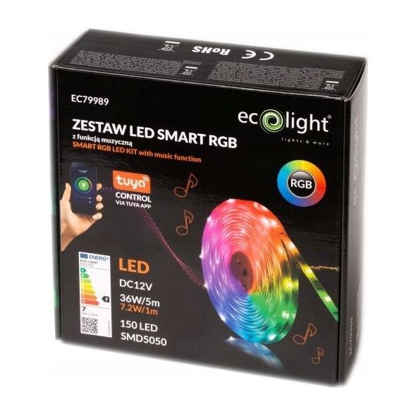 Taśma LED ECOLIGHT2 Ecolight EC79989 taśma LED muzyczna SMART RGB 5m 36W 12V IP20 14091548 5901986799894