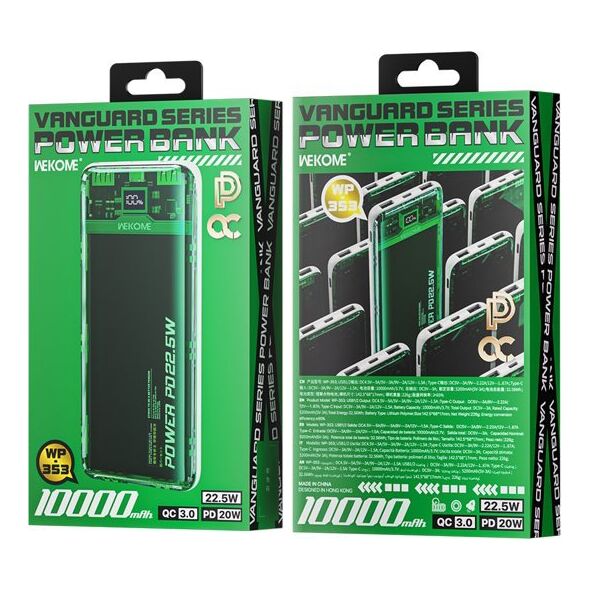 Powerbank Wekome WEKOME WP-353 Vanguard Series - Power bank 10000 mAh PD 20W + QC 22.5W (Zielony / Przezroczysty) 14092433 6941027641095