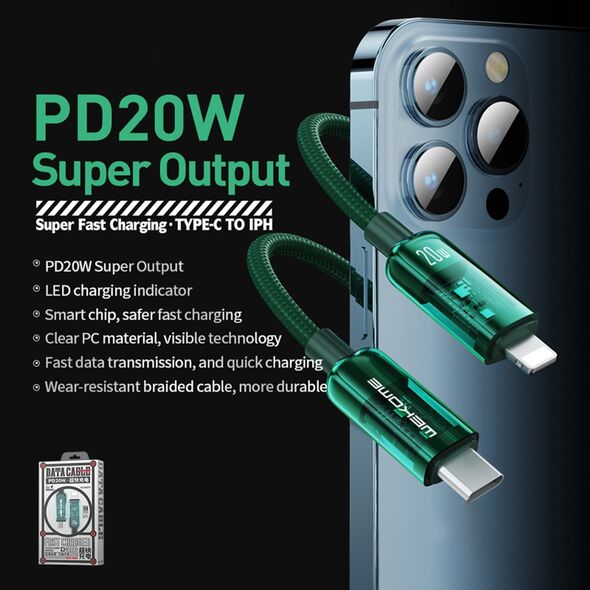 Kabel USB Wekome WEKOME WDC-181 Vanguard Series - Kabel połączeniowy USB-C do Lightning Super Fast Charging PD 20W 1.2 m (Zielony) 14092438 6941027632161