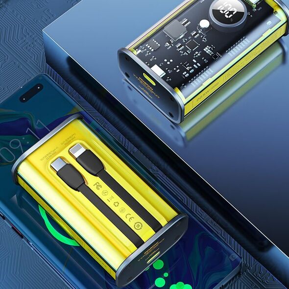 Powerbank Wekome WEKOME WP-345 Vanguard Series - Power bank 10000 mAh Fast Charging z wbudowanym kablem USB-C & Lightning PD 20W + QC 22.5W (Żółty) 14092443 6941027640036