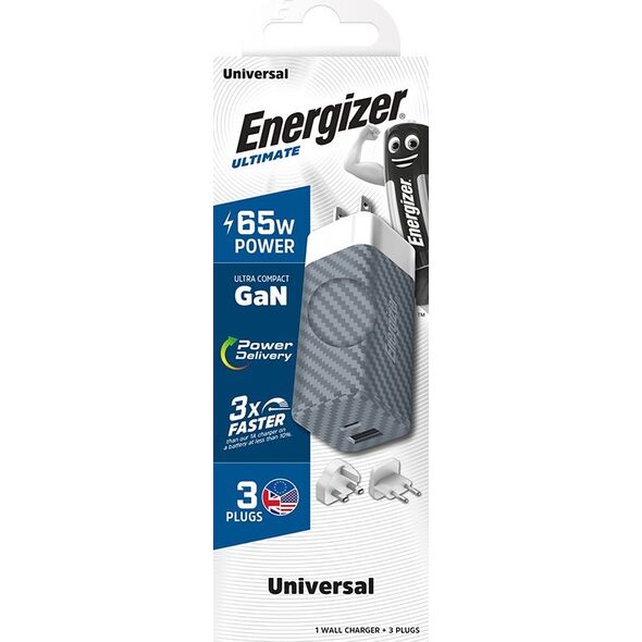 Ładowarka Energizer Energizer Ultimate - Ładowarka sieciowa Multiplug EU / UK / US GaN USB-C & USB-A 65W PD (Srebrny) 14093140 3492548231775