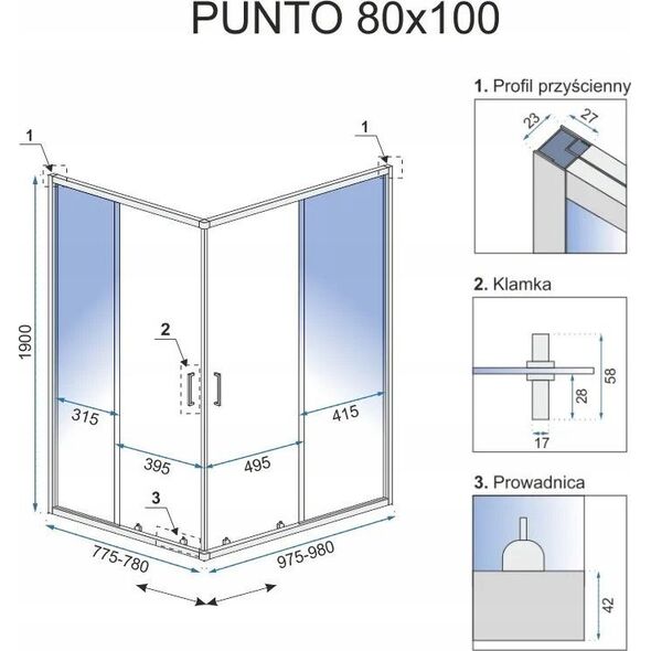 Alkotest REA-K1889 / REA / PUNTO / KABINA CHROM 80X100 / 14095606 5902557362776