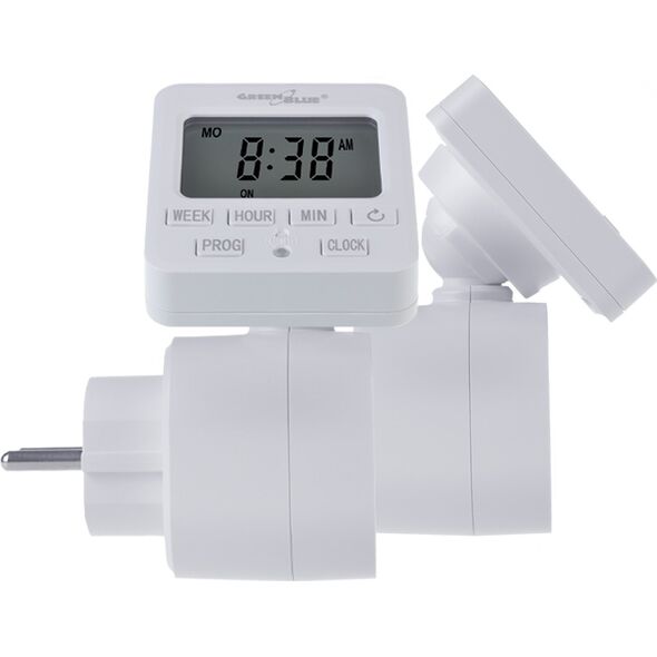 GreenBlue Włącznik czasowy - timer cyfrowy GreenBlue,  max. obciążenie 16A, IP20, GB605 E 14103245 5902211135180