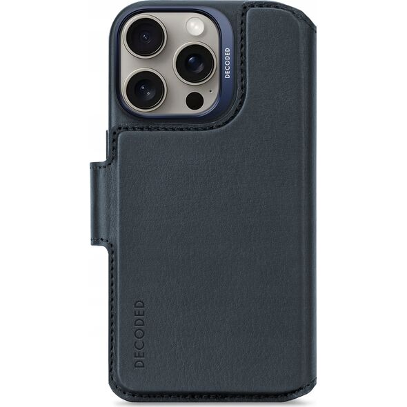 Decoded Decoded Leather Detachable Wallet - skórzana obudowa ochronna do iPhone 16 Pro kompatybilna z MagSafe (navy) 14118821 8721145001289