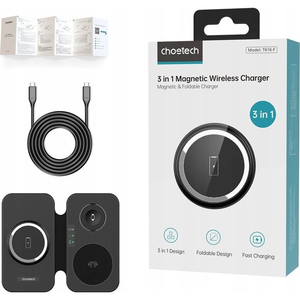 Ładowarka Choetech Ładowarka Choetech T616-F indukcyjna 3w1 kompatybilna z urządzeniami Apple i Samsung - czarna 14127402 6932112105691