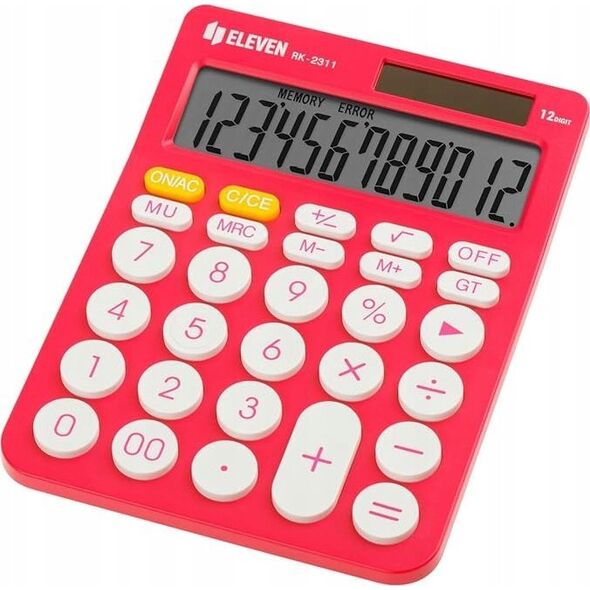 Kalkulator Eleven ELEVEN Kalkulator biurowy w kolorze różowym, okrągłe białe przyciski, RK2311PK 14135990 5904966863615