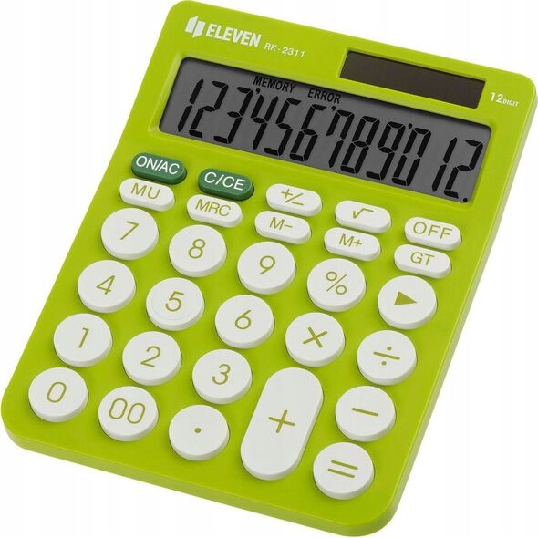 Kalkulator Eleven ELEVEN Kalkulator biurowy w kolorze zielonym, okrągłe białe przyciski, RK2311GR 14135991 5904966863592