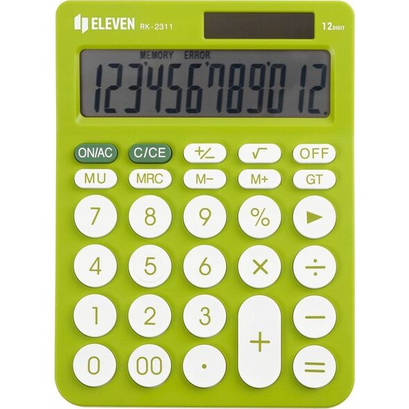 Kalkulator Eleven ELEVEN Kalkulator biurowy w kolorze zielonym, okrągłe białe przyciski, RK2311GR 14135991 5904966863592
