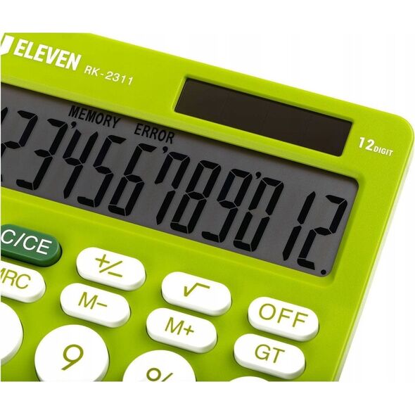 Kalkulator Eleven ELEVEN Kalkulator biurowy w kolorze zielonym, okrągłe białe przyciski, RK2311GR 14135991 5904966863592