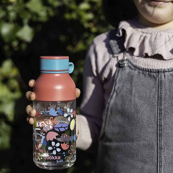 Quokka Quokka Ice Kids with strap - Butelka na wodę z tritanu 430 ml z paskiem (Flowers) 14139919 8412497401581