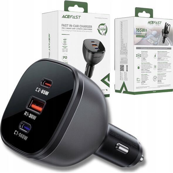 Ładowarka Acefast Ładowarka Acefast B14 samochodowa 165W 2x USB-C 1x USB-A - czarna 14141358 6974316282938