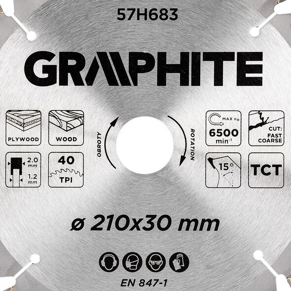 Graphite Tarcza do pilarki, widiowa, 210 x 30 mm, 40 zębów 14141739 5902062061942