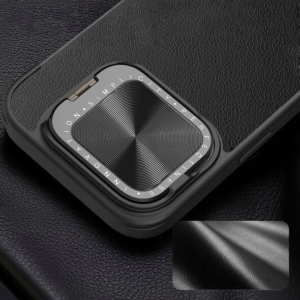 Nillkin Etui Nillkin Qin Prop Leather Case z osłoną na aparat i podstawką na iPhone 16 - czarne 14145295 6902048281936