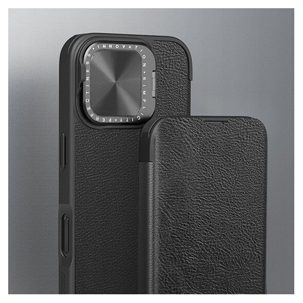 Nillkin Etui Nillkin Qin Prop Leather Case z osłoną na aparat i podstawką na iPhone 16 Pro Max - czarne 14145298 6902048281998