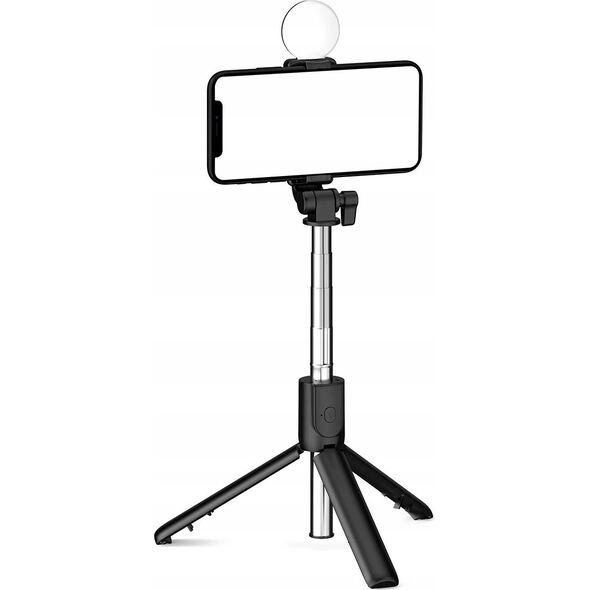 Selfie stick Hurtel Selfie stick WH1YXS teleskopowy tripod 1m z okrągłą lampą i uchwytem na telefon - czarny 14146932 5907769360596