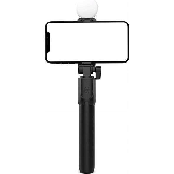 Selfie stick Hurtel Selfie stick WH1YXS teleskopowy tripod 1m z okrągłą lampą i uchwytem na telefon - czarny 14146932 5907769360596