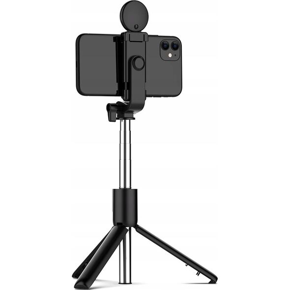 Selfie stick Hurtel Selfie stick WH1YXS teleskopowy tripod 1m z okrągłą lampą i uchwytem na telefon - czarny 14146932 5907769360596