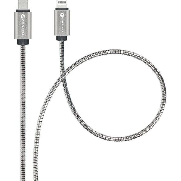 Kabel USB ForCell FORCELL F-ENERGY Metal C238 kabel Typ C do Lightning PD QC3.0 3A 27W 1 m srebrny 14150550 5903396274473