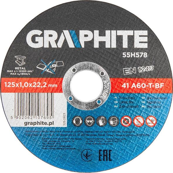 Graphite Tarcze tnące do metalu 125 x 1.0 x 22.2 mm, 41 A60-T-BF, 10 sztuk folia 14151302 5902062107039