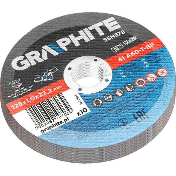 Graphite Tarcze tnące do metalu 125 x 1.0 x 22.2 mm, 41 A60-T-BF, 10 sztuk folia 14151302 5902062107039