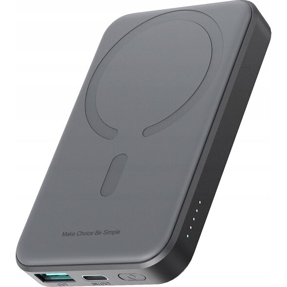 Powerbank Joyroom Powerbank Joyroom JR-W020 Mini 5000mAh USB-A USB-C indukcyjny 20W - czarny + kabel USB-C / USB-C 14165800 6956116713300