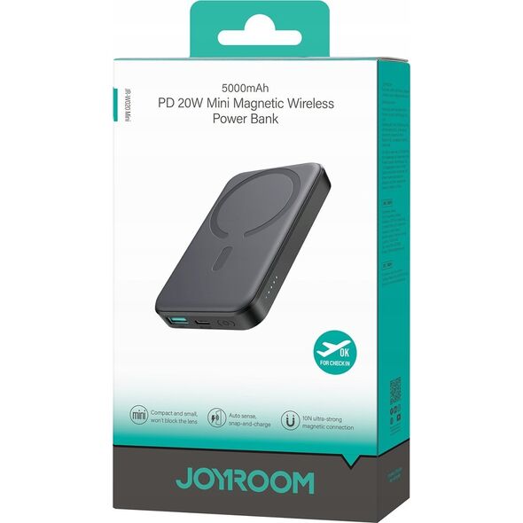 Powerbank Joyroom Powerbank Joyroom JR-W020 Mini 5000mAh USB-A USB-C indukcyjny 20W - czarny + kabel USB-C / USB-C 14165800 6956116713300